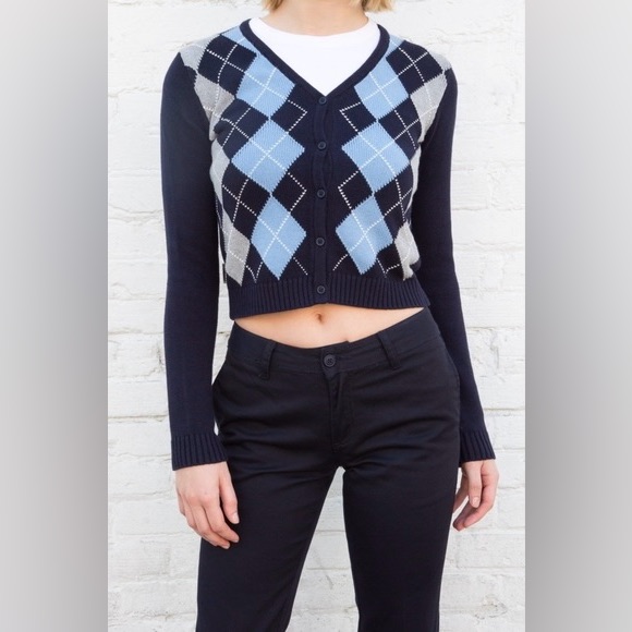 Brandy Melville/John Galt Argyle Knit Sweater Blue S/Xs